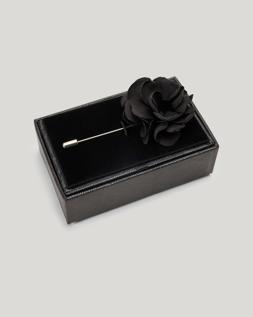 Fabric Flower Lapel Pin, Black, hi-res
